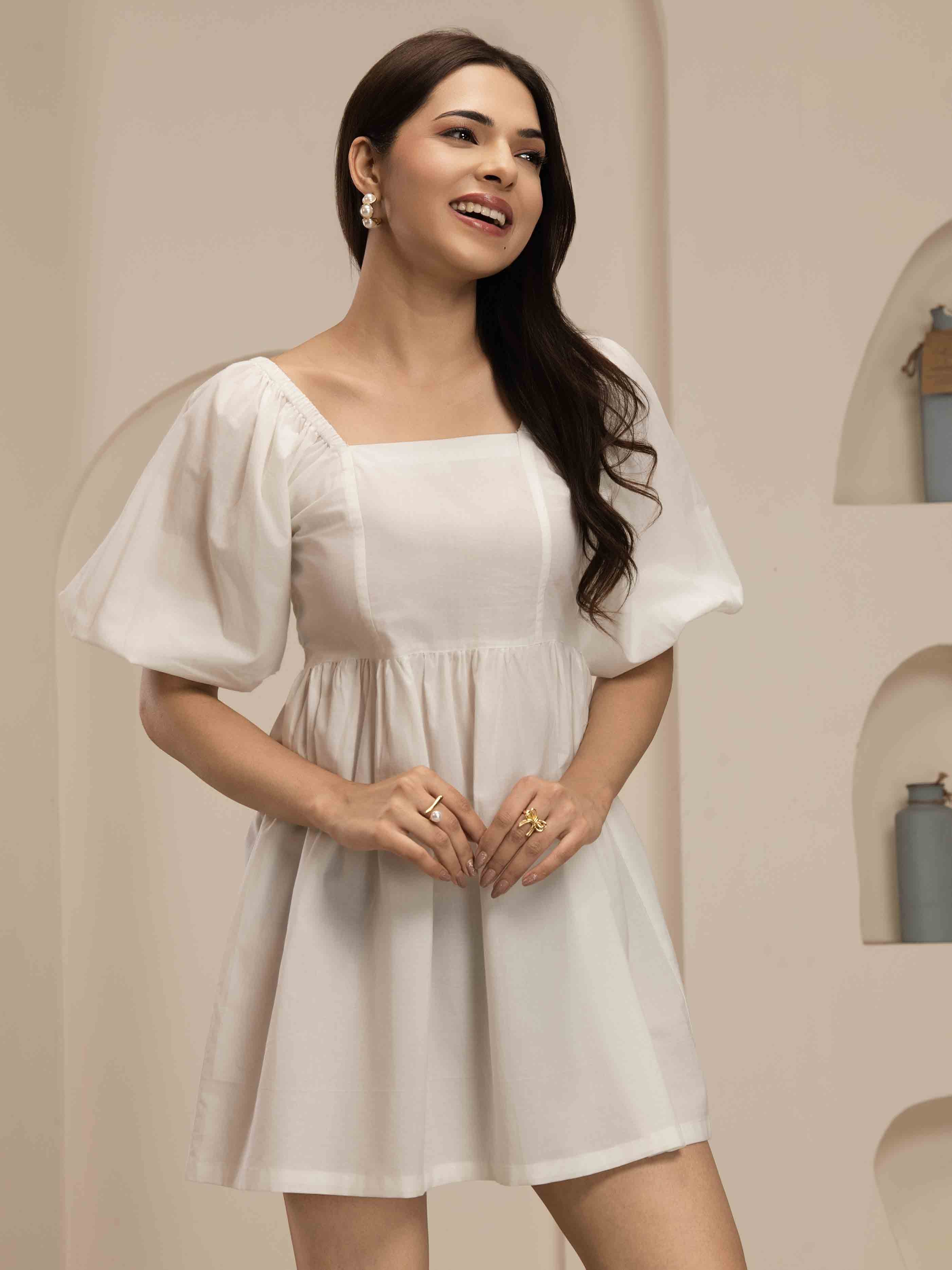 Navdana White Short Tie-Back Dress - Moon