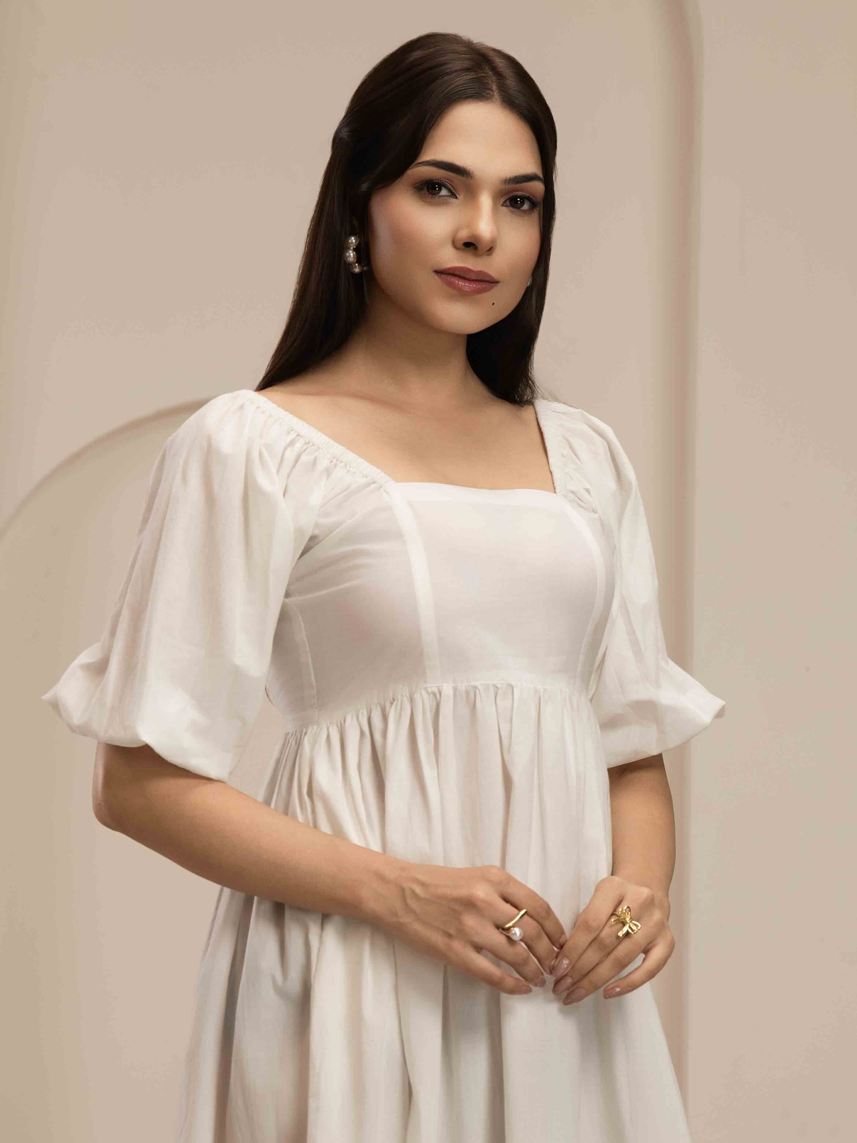 Navdana White Mid-Length Tie-Back Dress With Pockets - IRIS